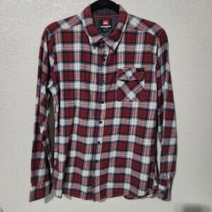 Quiksilver Mens Red & White Plaid Flannel Button-Up Shirt Size S